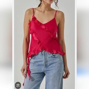 NWT ASTR The Label Hot Pink Ruffled Blouse   Size M